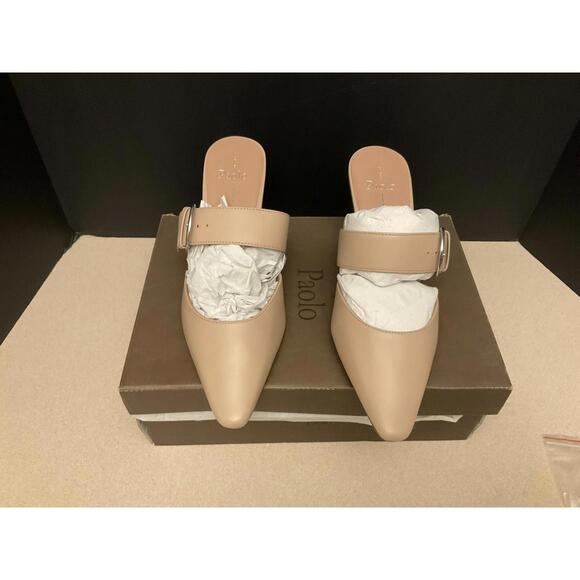 New! Womens Linea Paolo Cynthia Nude Nappy Buckled Kitten Heels Mules. Size 9.5M - Picture 5 of 11